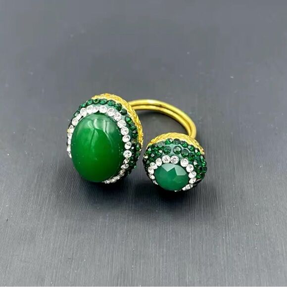 Anthropologie Green and Gold Double Stone Ring - Picture 1 of 3
